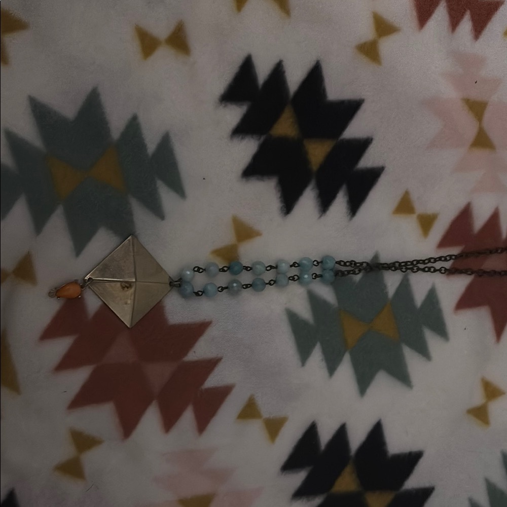 Geometric Silver Necklace with Blue Accents